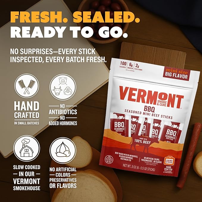 Vermont Smoke &amp Cure BBQ Seasoned Beef Sticks Gluten Free 1 Ounce (Pack of 24)