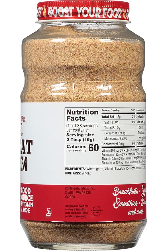 Kretschmer Original Toasted Wheat Germ Boost Your Food with 20 Ounce Glass Jar (Pack of 4)