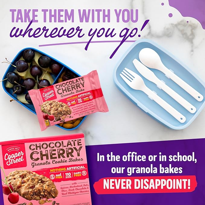 Cooper Street Granola Cookie Bake - Chocolate Cherry Chewy Granola Bars | Individually Wrapped Healthy Breakfast Bars | 6 oz | 6 Pack