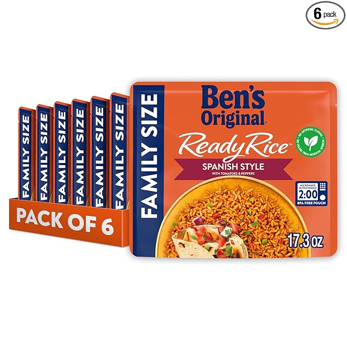 Ben's Original Flavored Ready Rice Spanish Style Microwave Rice for an Easy Lunch Suitable for Vegetarians Family Size Multipack - 17.3 oz (Pack of 6)