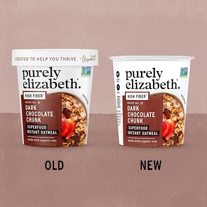 Purely Elizabeth Superfood Oatmeal Cup with Prebiotic Fiber Dark Chocolate Chunk Vegan Friendly Organic Gluten Free &amp Non-GMO 1.76 Ounce (Pack of 12)