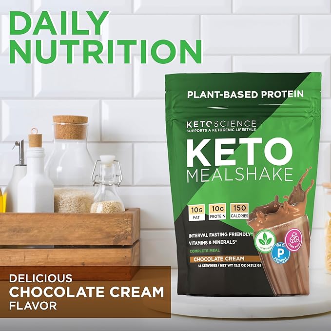 Keto Science Plant Based Protein Keto Meal Shake Rich in Vitamins &amp Minerals Complete Meal Replacement Pea Protein for Women &amp Men Chocolate Cream 14 Servings