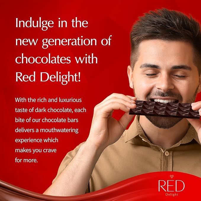 Red Delight Extra Dark Chocolate Bars - 3.53 oz Pack of 8 - Keto-Friendly Vegan Treat - European-Made Smooth Low-Carb Indulgence - Kosher Gluten-Free No Added Sugar Guilt-Free Snack