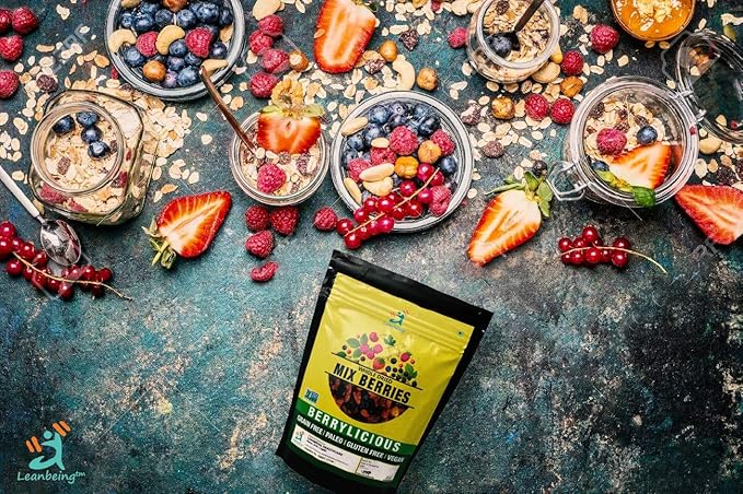 Astha LEANBEING-Dried Berries Mix Berries(200G) High in -Oxidants | Non-GMO Dried Blueberries CranberriesStrawberries gojiberries Black Currants