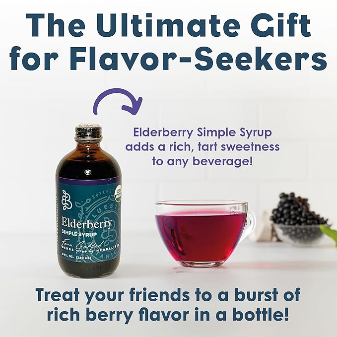 Bluestem Botanicals Organic Elderberry Simple Syrup 8 oz Cocktail and Mocktail Mixer for Drinks Non-Alcoholic