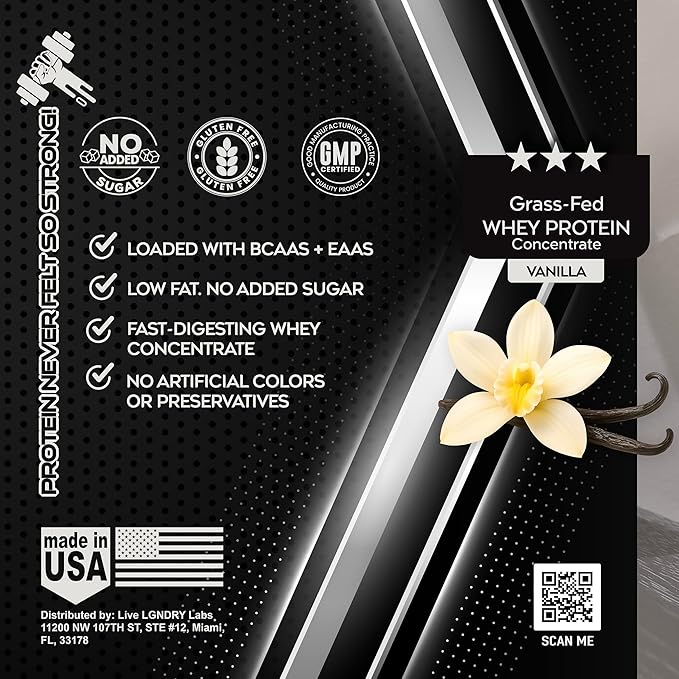 Grass-Fed Vanilla Whey Protein Powder | Organic Non GMO No Soy and Gluten Free - 27 Servings | NSF Certified for Sport