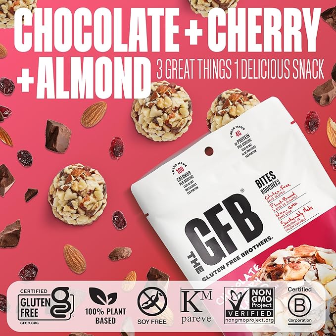 The GFB Chocolate Cherry Almond Protein Bites - Gluten Free Plant Based Non GMO Sustainably Made – Ridiculously Tasty Healthy Vegan Protein Energy Balls 4 oz (6 Count)