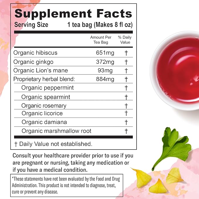 Numi Organic Damiana Herbal Tea Variety Pack - Relax Focus &amp Uplift with Damiana Butterfly Pea Flower Lemon Balm Gingko (Pack of 3) 16 Count Herbal Tea Bags