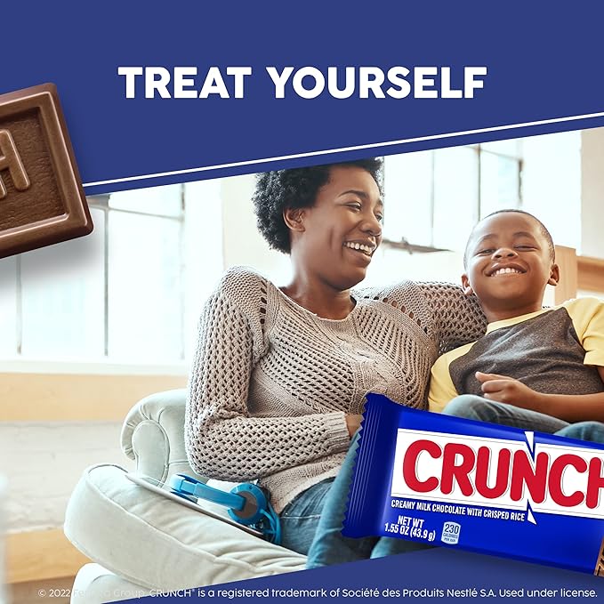 CRUNCH Milk Chocolate and Crisped Rice Full Size Individually Wrapped Candy Bars 1.55 oz each (Pack of 2)