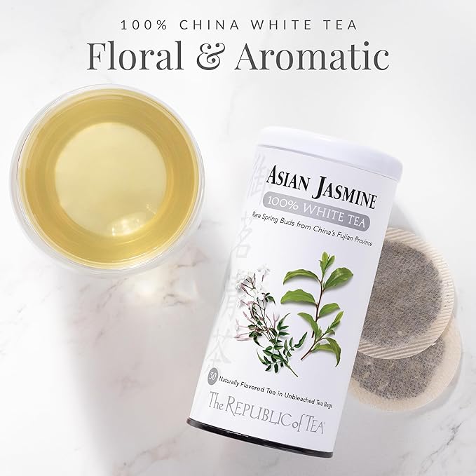 The Republic of Tea – Asian Jasmine 100% White Tea Bags Steeps 50 Low-Caffeinated Cups