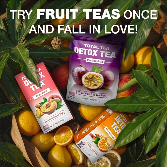 Total Tea Detox Tea &amp Energy Set - 25 Day Detox - Herbal SIim Tea with Chamomile - Hibiscus Tea and Ginger Root for Colon Cleanse – Natural Citrus &amp Cinnamon Fruit Tea for Digestive Health