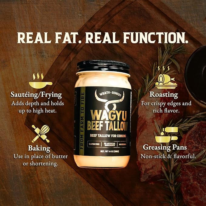 Wagyu Beef Tallow for Cooking (14 oz - Pack of 2)— US-Made 100% Pure Wagyu Tallow Rich Umami Flavor — Premium Beef Tallow for Frying Searing Baking (S.P ~400°F) — Keto Paleo Carnivore Friendly