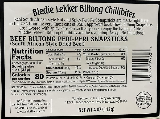 Bledie Lekker Biltong Peri-Peri Snapsticks 4oz Pack