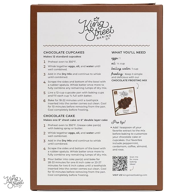 King Street Baking Co Chocolate Cupcake &amp Cake Mix - 7 Ingredient Box Mix With Real Cocoa - 3 Pack