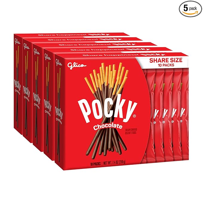 Pocky Chocolate Biscuit Sticks Share Pack – 5 Box Bundle – Japanese Snack with Rich Chocolate Coating – Shareable On-the-Go Treat