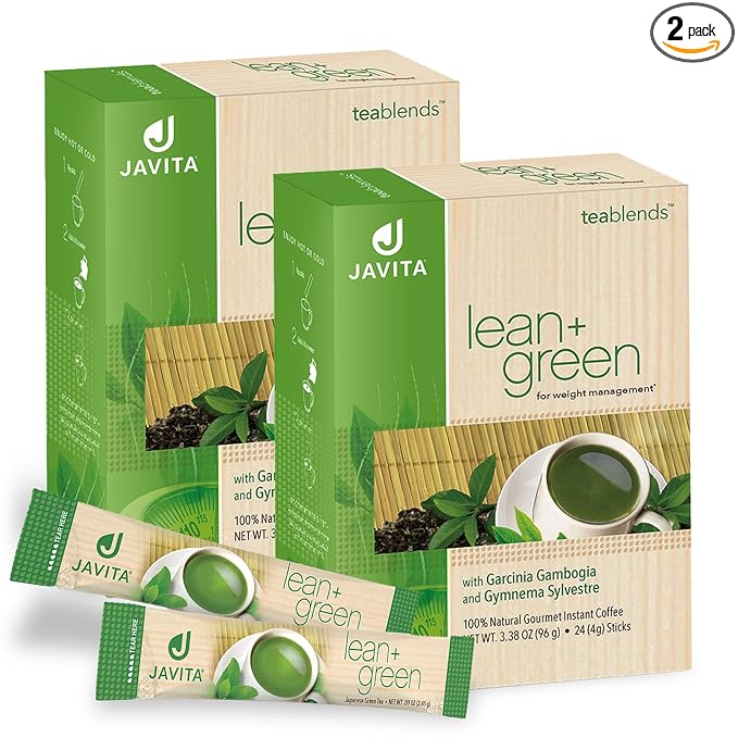 Lean + Green Instant Tea Mix by Javita – Premium Green Tea &amp Herbs – Daily Metabolism Clean Energy Support – Award-winning Convenient Green Tea Mix (2 box/48 serv.)