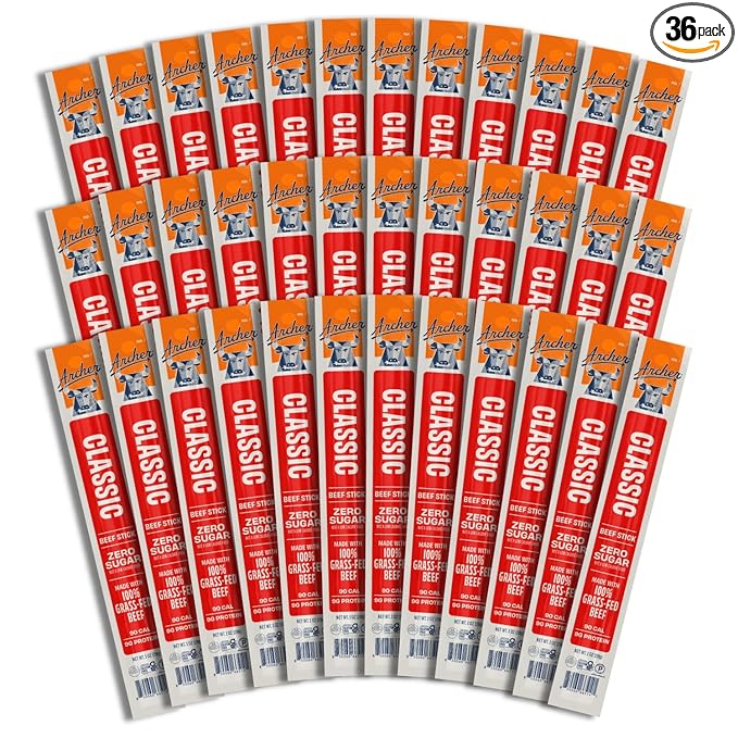 Archer Jerky Classic Beef Sticks - Grass Fed Beef Sticks Individually Wrapped Jerky Snack Packs Bulk Gluten Free Paleo Keto - 1 oz (Pack of 36)