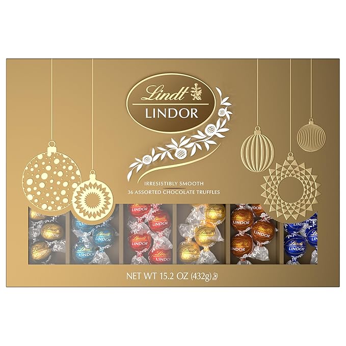 Lindt LINDOR Holiday Deluxe Assorted Chocolate Candy Truffles Gift Box 15.2 oz.