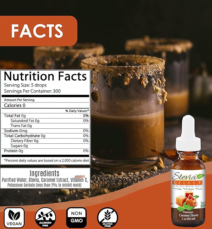 Stevia Drops Butterscotch Irish Cream &amp Caramel Stevia Select Keto Coffee Sugar-Free Stevia Flavors Bundle (3) Pack