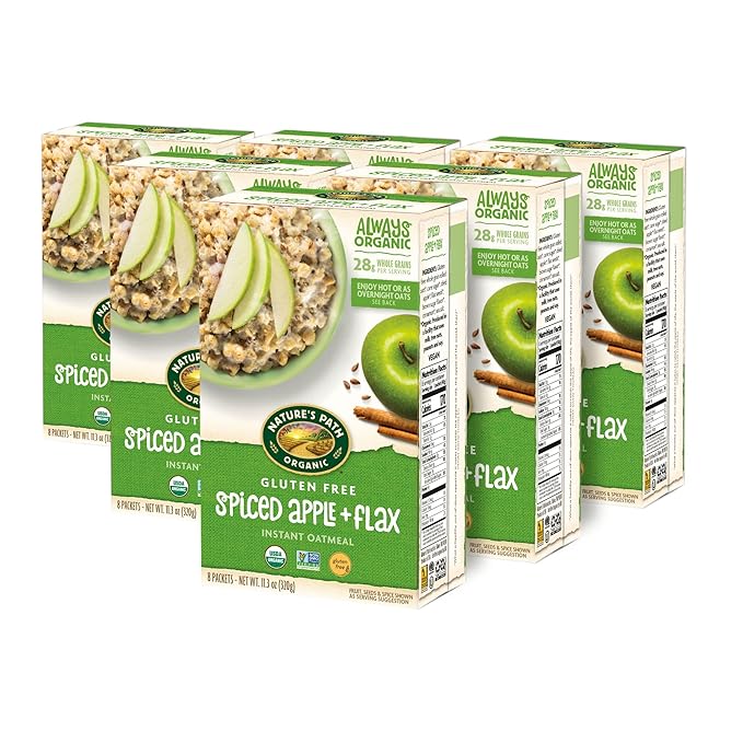 Nature's Path Organic Spiced Apple + Flax Instant Oatmeal 11.3 oz (Pack of 6) Gluten Free Non-GMO
