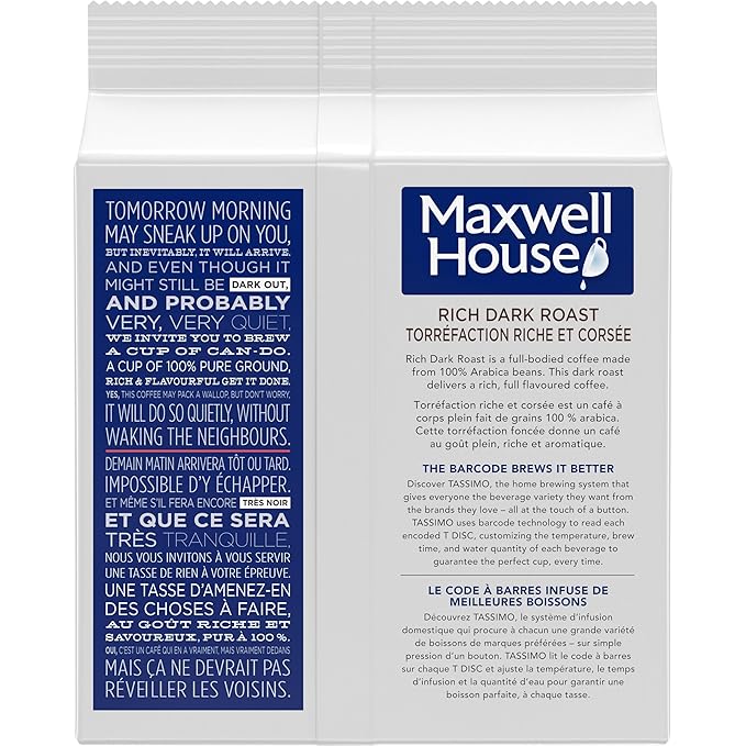 Tassimo Maxwell House Dark Roast Coffee 70 T-Discs (5 Boxes of 14 T-Discs) {Imported from Canada}