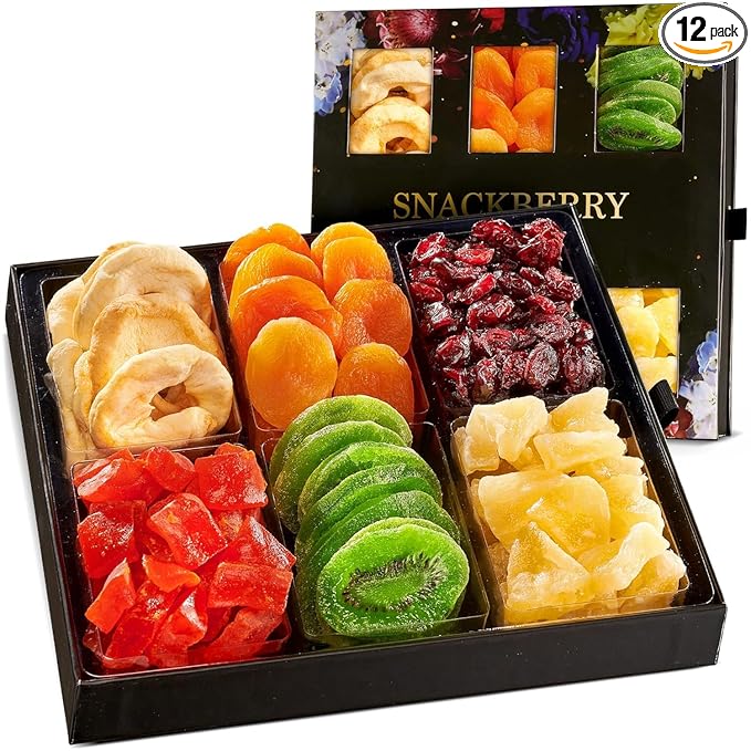 Dried Fruit Gift Basket Gourmet Snack Box in Elegant Drawer Window ox Gift Set for Christmas New Years Birthday Party Sympathy Healthy Snack Box for Men and Women. Kosher Parve Snackberry (12-