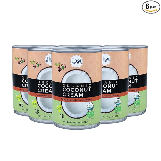 Thai Coco - Organic Coconut Cream Full Fat Unsweetened Heavy Cream - 14 fl. oz. 6 Pk