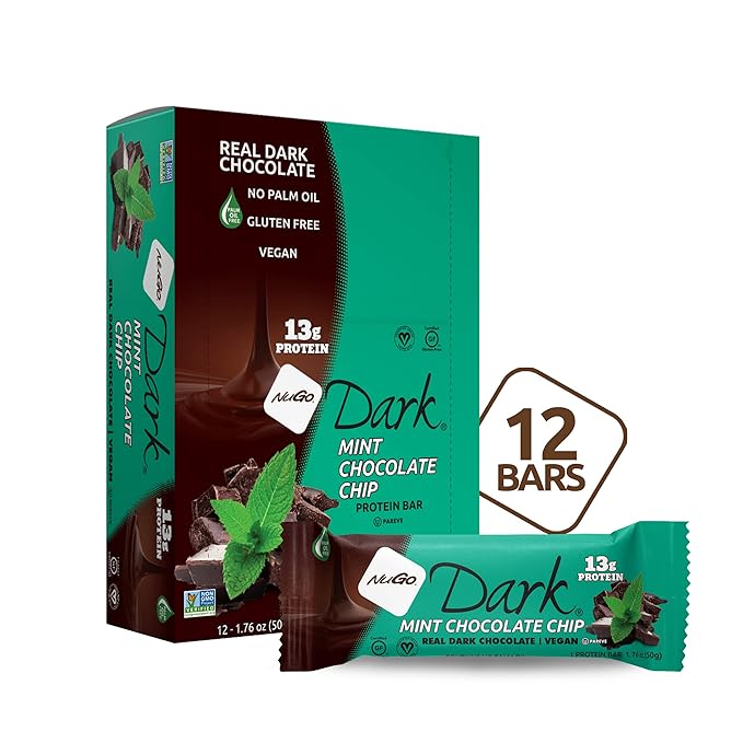 NuGo Dark Mint Chocolate Chip 13g Vegan Protein Bars 200 Calorie Gluten Free 24 Count &amp 12 Count