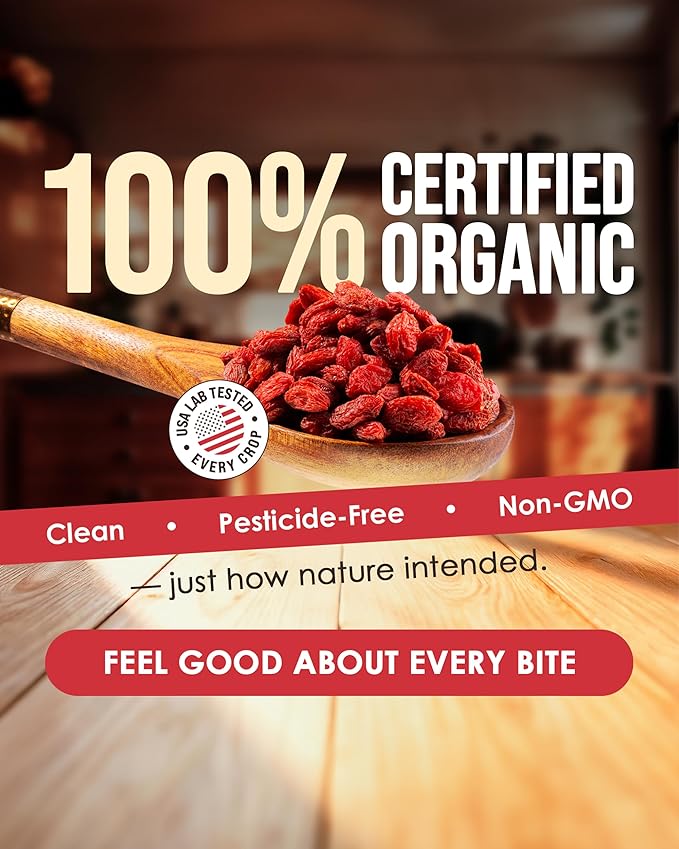 Nutrient Elements Goji Berries – 2 lb/32 oz – USDA Organic Raw Sun-Dried Hand-Picked – Extra Large Dried Berries – Resealable Bag – Naturally Grown No Additives