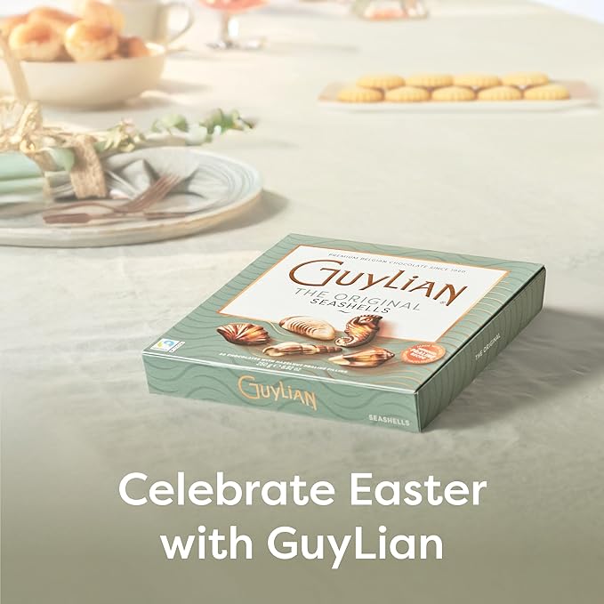 GuyLian Easter Chocolate Candy Seashells 8.82 oz Gift Box (Pack of 2): 22 Pieces Milk Chocolate Hazelnut Praliné Filling Easter Basket Stuffers for Adults Gifts