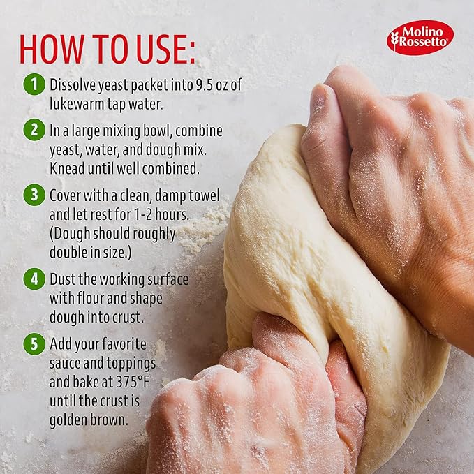 Molino Rossetto Organic Pizza Dough Mix with Active Dry Yeast - Healthy Pizza Crust or Bread Dough Vegan Organic Flour Blend for Homemade Italian Crust - 17.6 oz (500 g) - (Pack of 2)