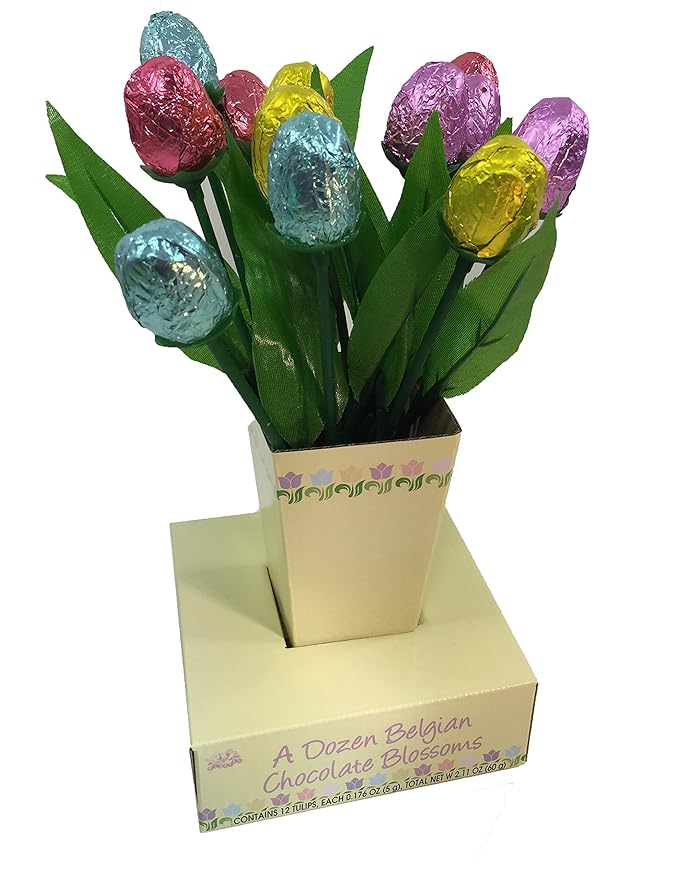 One Dozen Belgian Milk Chocolate Tulip Flowers Bouquet (2.11 Oz.)