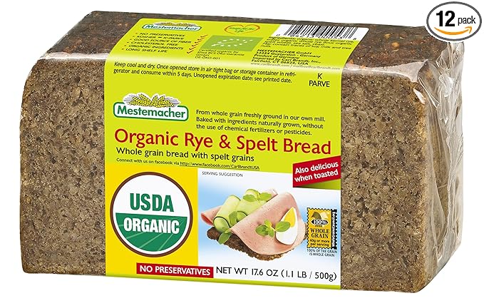 Mestemacher Bread Organic Rye &amp Spelt 17.6 Ounce Packages (Pack of 12)