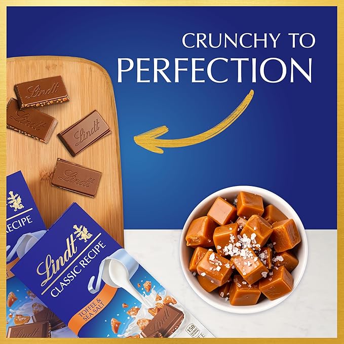 Lindt CLASSIC RECIPE Toffee and Sea Salt Milk Chocolate Candy Bar 4.4 oz. 12 Pack