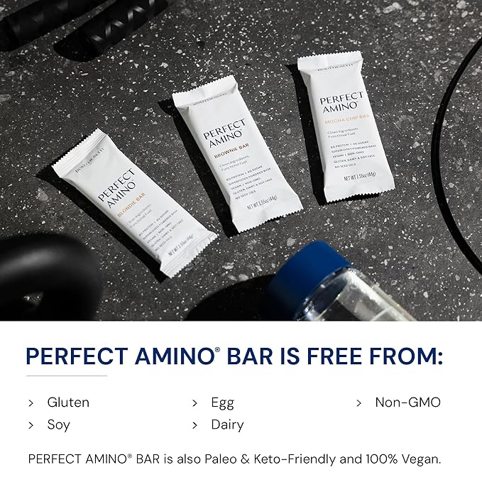 BodyHealth PerfectAmino Bar – Protein Energy Snack with 10g Protein Plant-Based MCTs Superfood Blend Non-GMO Gluten Dairy &amp Soy Free (Blondie 12 Pack)