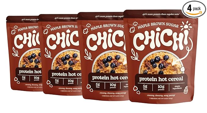 ChiChi – Protein Hot Cereal | Maple Brown Sugar (8.8 oz x 4 pouches 20 servings) —Made with Chickpeas Protein-packed (10g) High Fiber Made with Simple Ingredients Grain Free Gluten Free Vegan
