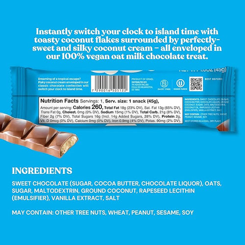 7th Heaven Vegan Oat Milk Chocolate Snack Bars: Caramelized Coconut - (1.6 oz - 6 Pack) Healthy Chocolate Perfect Valentines Gift For Your Loved Ones 100% Dairy Free Non GMO Kosher Parve Cruelt