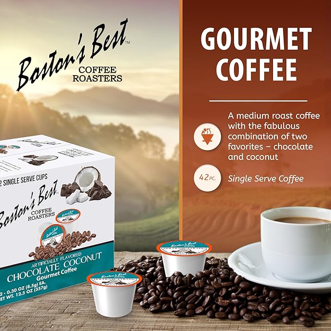 Boston’s Best - Chocolate Coconut Flavored Dessert Gourmet Coffee Compatible with Keurig Coffee Maker 1 Count (42 Single Serve Medium Roast Cups)