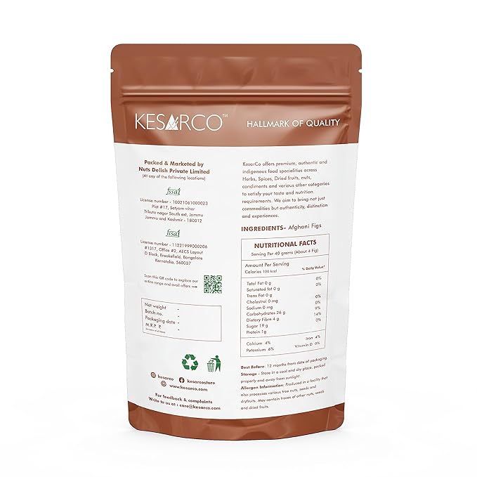 KESARCO Dried Afghani Figs Anjeer High In Fiber Rich In Calcium Phosphorus And Magnesiu(400 Gm)