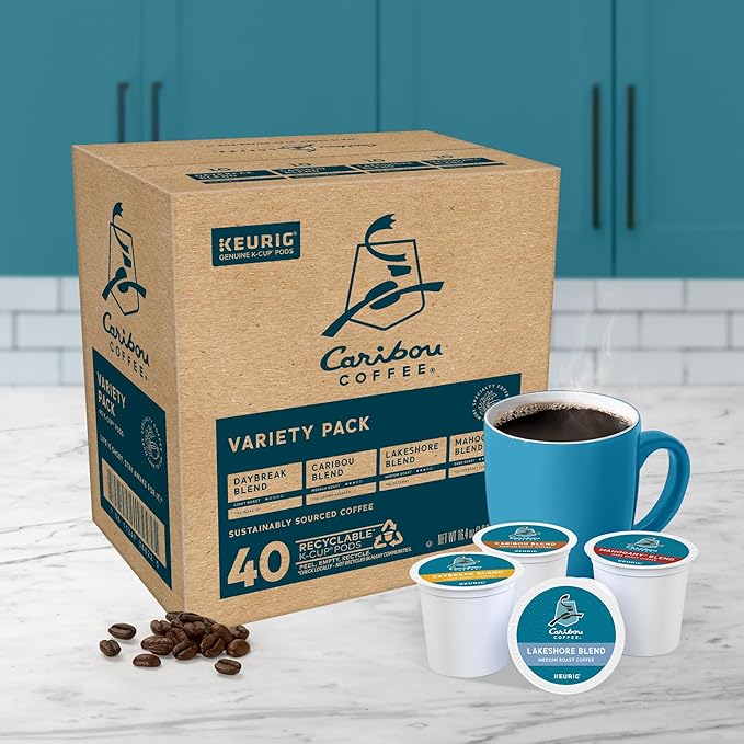 Caribou Coffee Single Serve Keurig K-Cup Pod Variety Pack Light Medium and Dark Roast Coffees 40-Count Box(Pack of 1)