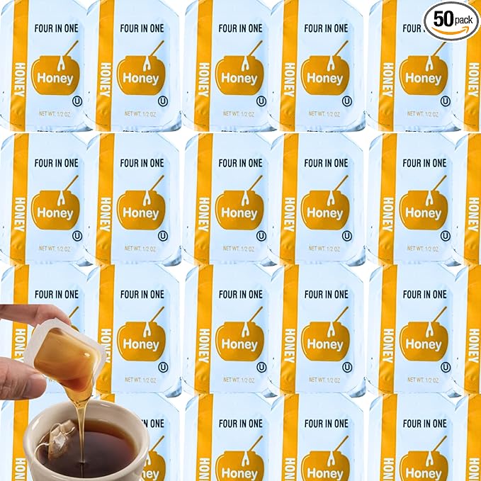 Pure Honey Packets – 50 Count 0.5 oz Each Single Serve Kosher Bulk Travel-Size Honey for Tea Coffee Snacks &amp Food Service