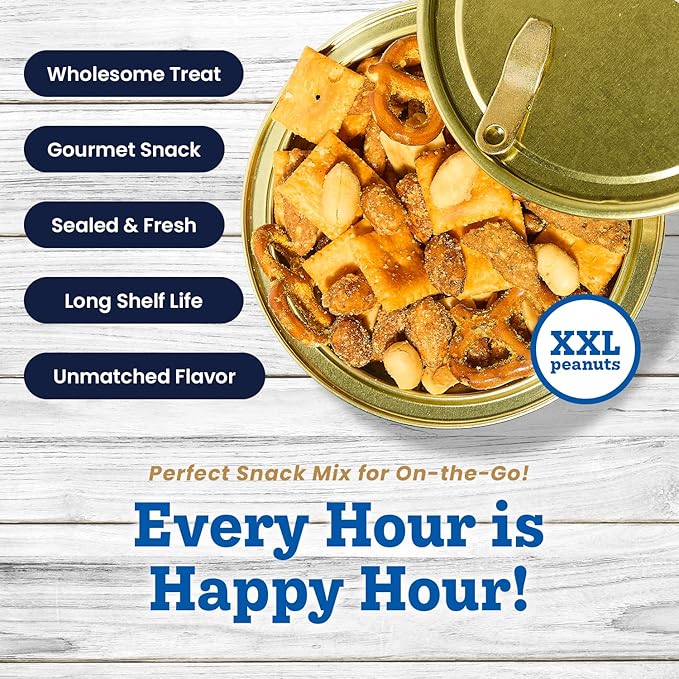 Hubs Peanuts Premium Virginia Nuts - Irresistible Crunch &amp Flavored Nuts - Non-GMO Gluten Free - Peanuts from Top 1% Crop - Reusable Tin - Perfect Snack for Any Occasion (Happy Hour Mix)