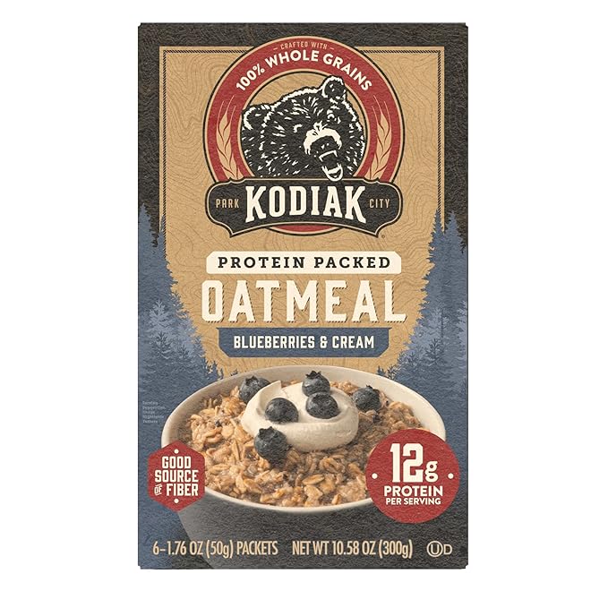 Kodiak Instant Oatmeal Packets Blueberries &amp Cream High Protein 100% Whole Grains 6 boxes with 6 packets (36 packets)