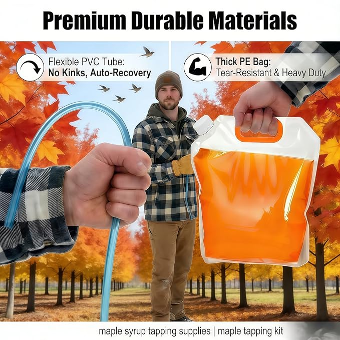 Maple Syrup Starter Kit &amp Maple Tree Tapping Kit - 10 Sets Complete System with Corrosion-Resistant Spiles 3.28ft Tubing &amp 5L Bags | High-Yield Harvesting