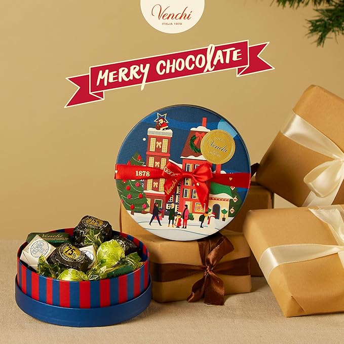 Venchi - Christmas Gift Box with Assorted Chocolates Gianduiotto Chocoviar 75% Extra Dark Cremino Limited Edition Gluten-Free No Colourings or Preservatives Gift Idea