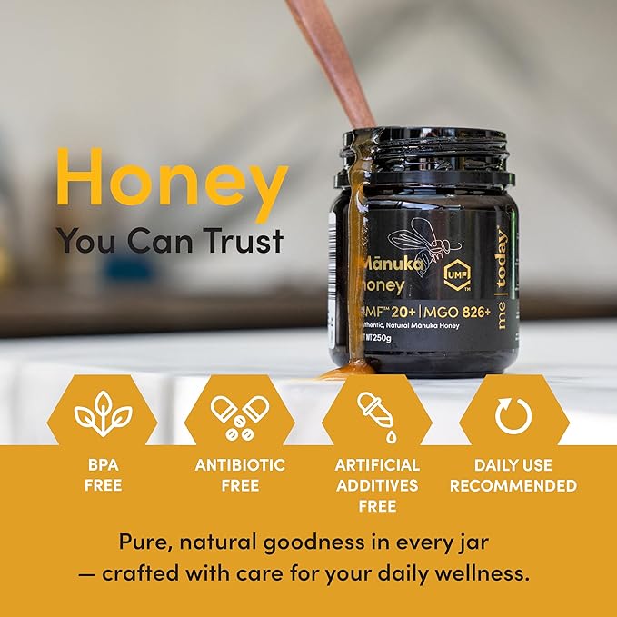 Me Today Manuka Honey UMF 20+/MGO 826+ from New Zealand Authentic Raw &amp Unpasteurized Honey | Raw Manuka Honey for Daily Wellness Support | Delicious Honey Crafted by Bees in 8.8oz