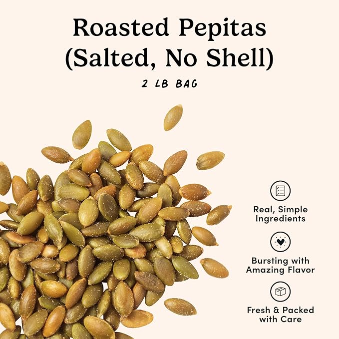 Nuts.com – Roasted Pepitas – 2 Lb Bag Salted No Shell Pumpkin Seeds Healthy Snack for Adults &amp Kids Rich in Protein Fiber Calcium &amp Potassium – Keto Friendly Vegan Gluten-Free &amp Kos