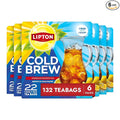 Lipton Cold Brew Black Tea Bags Family Size 6-Pack 132 Total Bags Rainforest Alliance Certified Iced Tea Bags for Smooth Crisp Refreshing Cold Brewing Experience
