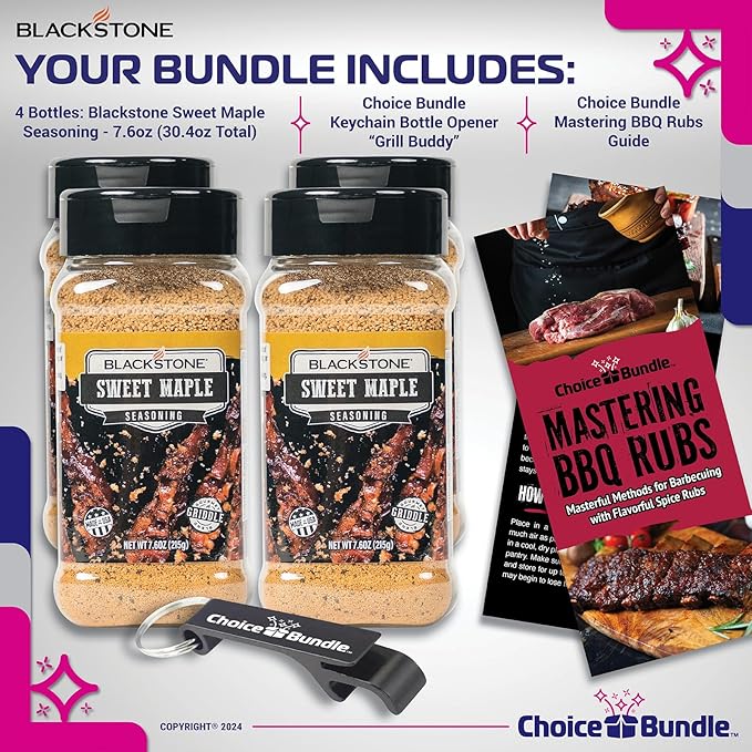 Blackstone Sweet Maple Seasoning – Gourmet Griddle Premium Barbecue Rub 4 Pk (30.4 oz) + BBQ Masters &amp Opener (6 Items)!