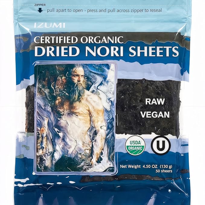 Raw Organic Nori Sheets 50 qty Pack! - Certified Vegan Raw Kosher Sushi Wrap Papers - Premium Unheated Un Cooked untoasted dried - RAWFOOD